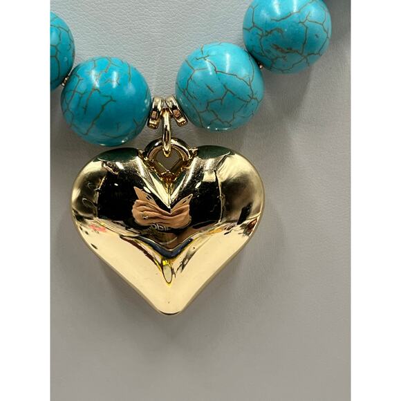 ETTIKA Chunky Beaded Turquoise 18k Gold Plated Heart Necklace New - Picture 3 of 13